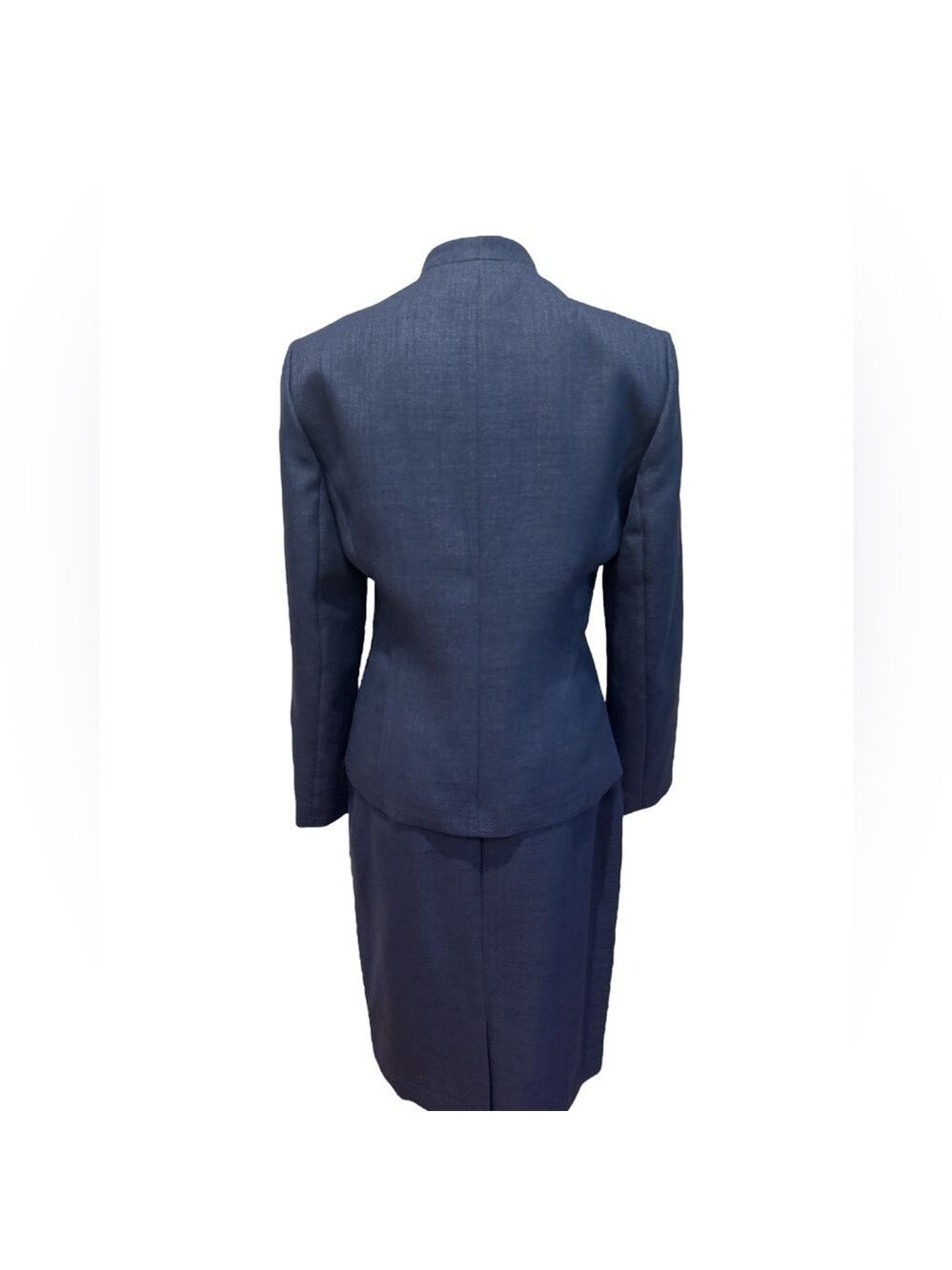 NWOT 90s 2PC BLUE WOVEN ZIP UP BLAZER & KNEE LENGTH PENCIL SKIRT POWER SUIT 8P - Picture 5 of 7